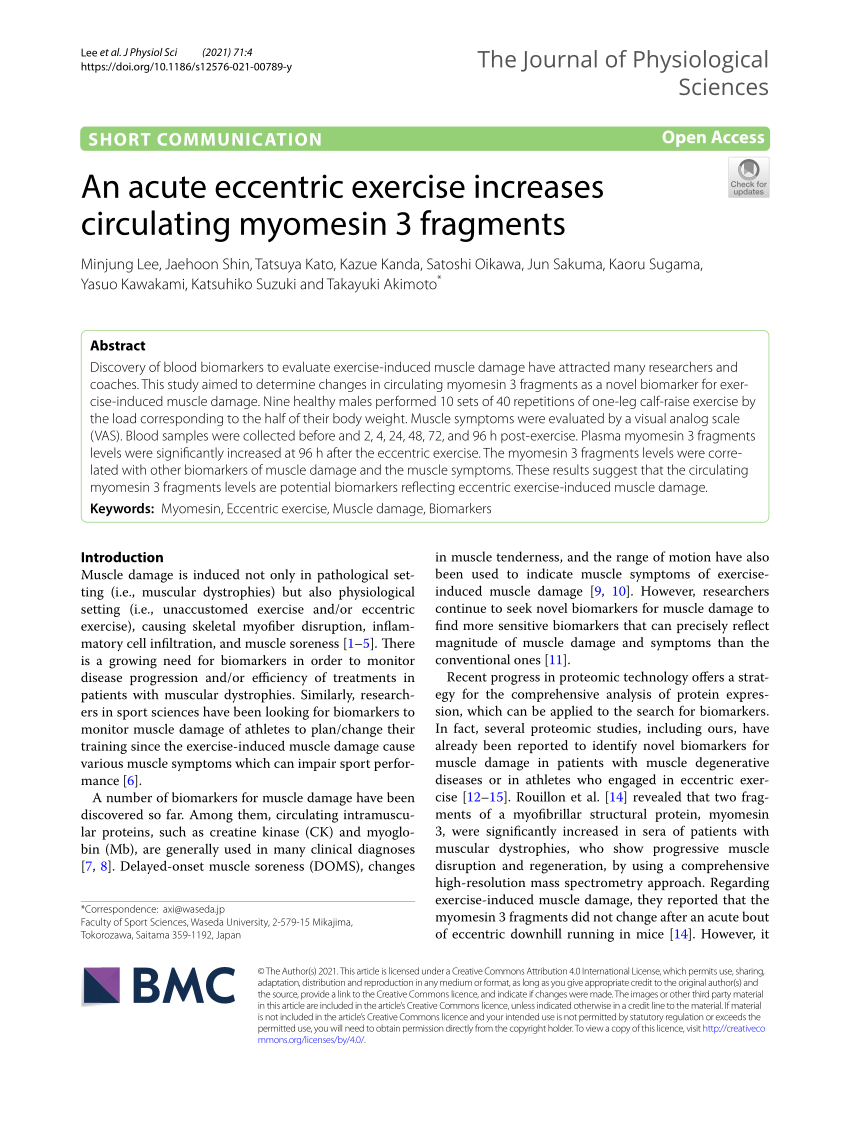 PDF) An acute eccentric exercise increases circulating myomesin 3 fragments