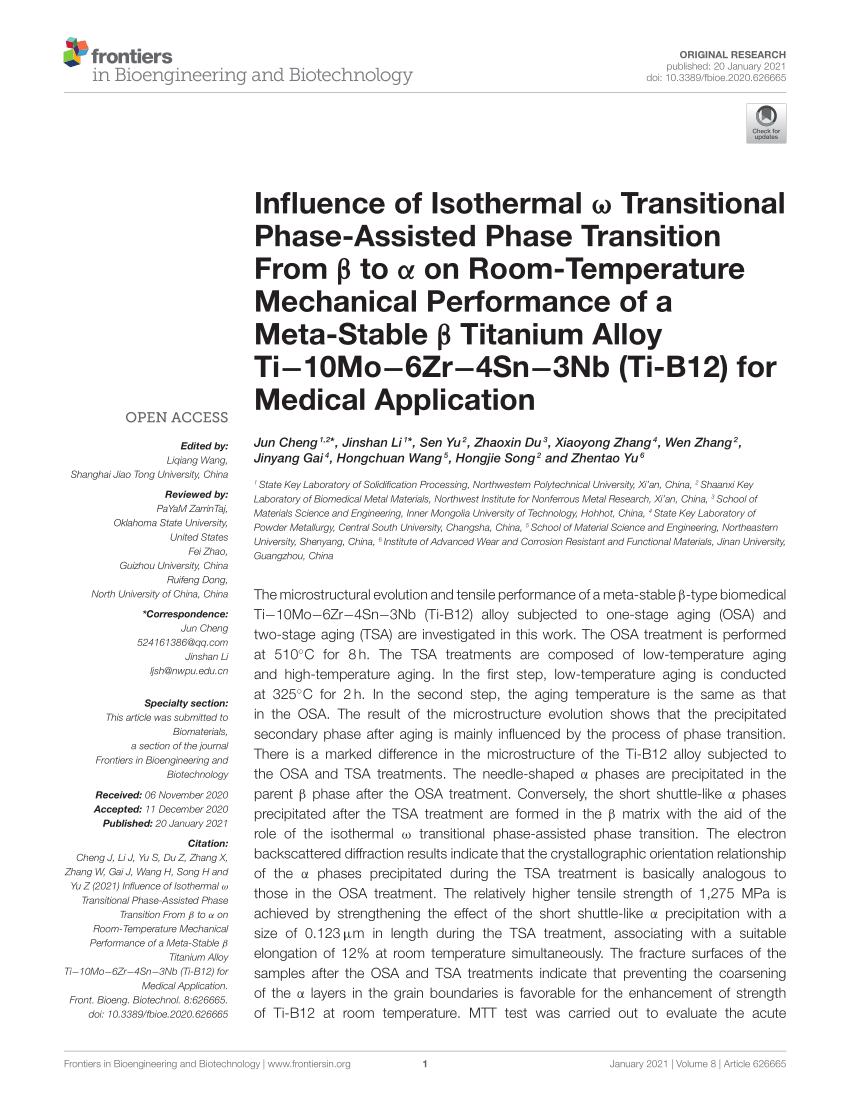 Pdf Influence Of Isothermal W Transitional Phase Assisted Phase Transition From B To A On Room Temperature Mechanical Performance Of A Meta Stable B Titanium Alloy Ti 10mo 6zr 4sn 3nb Ti B12 For Medical Application