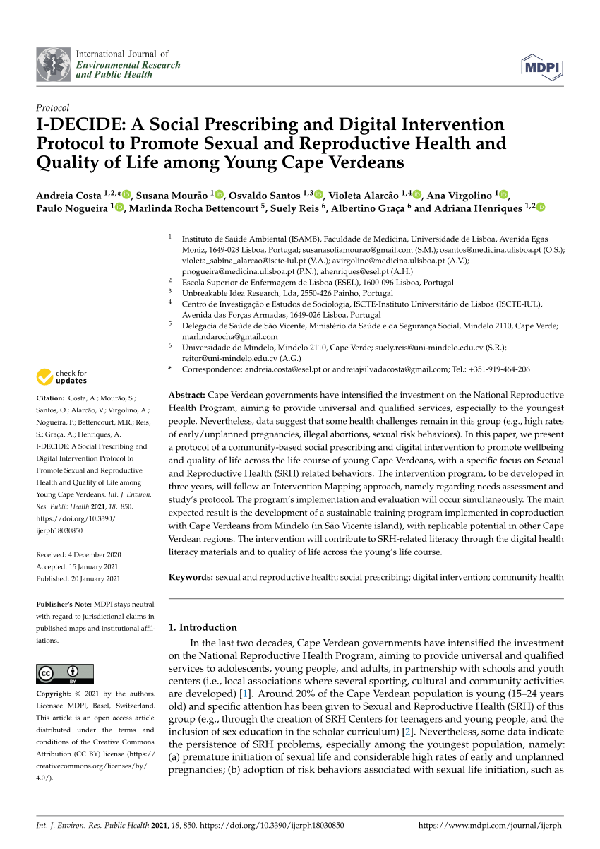 Pdf I Decide A Social Prescribing And Digital Intervention Protocol To Promote Sexual And Reproductive Health And Quality Of Life Among Young Cape Verdeans