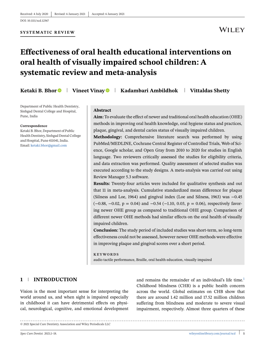 effectiveness of oral health education programs a systematic review