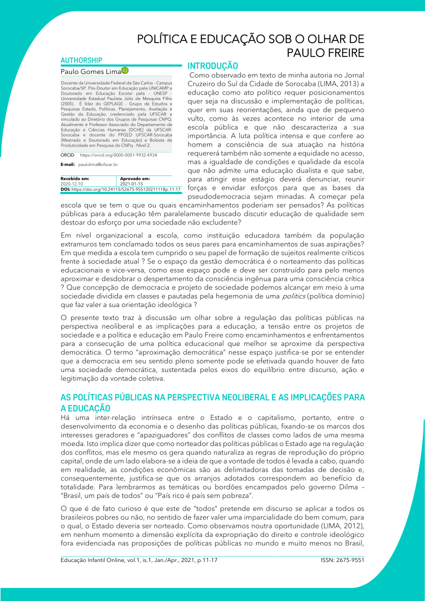 Quando a educação não é a do Paulo Freire o Brasil progride