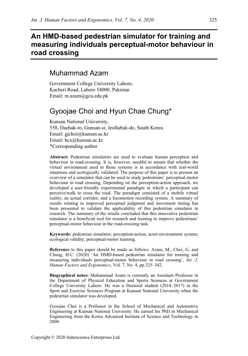 PDF) An HMD-based pedestrian simulator for training and measuring  individuals perceptual-motor behaviour in road crossing