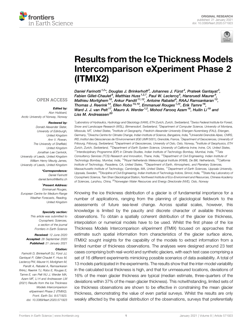 Pdf Results From The Ice Thickness Models Intercomparison Experiment Phase 2 Itmix2