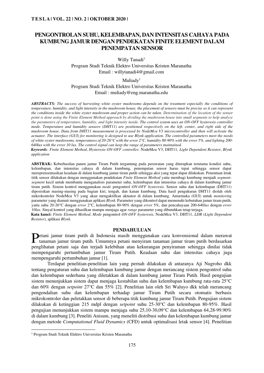 Pdf Pengontrolan Suhu Kelembapan Dan Intensitas Cahaya Pada Kumbung