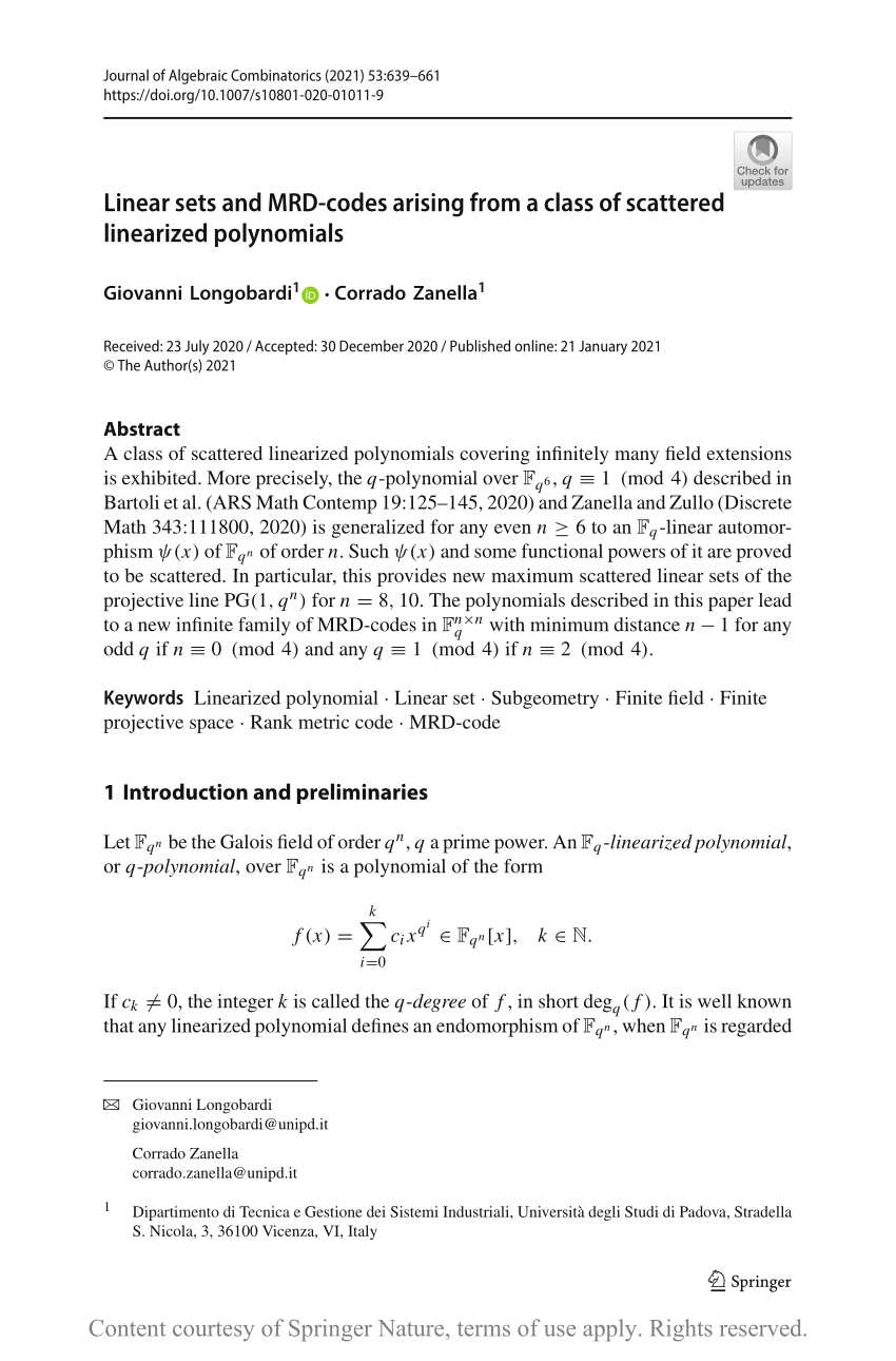 Pdf Linear Sets And Mrd Codes Arising From A Class Of Scattered Linearized Polynomials