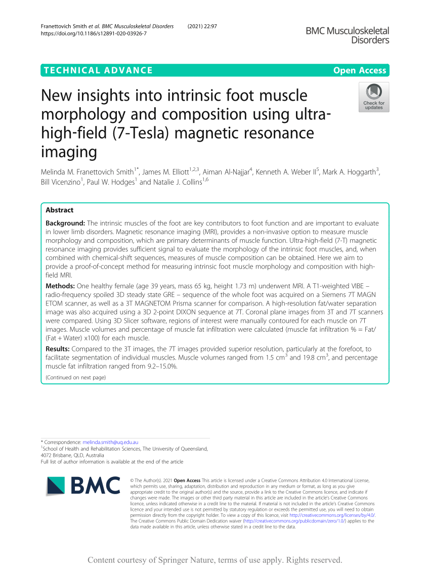 navigation Bortset Spektakulær PDF) New insights into intrinsic foot muscle morphology and composition  using ultra‐high‐field (7-Tesla) magnetic resonance imaging
