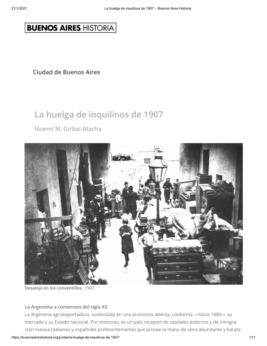 Pdf La Huelga De Inquilinos De 1907 En Buenos Aires En Historias De