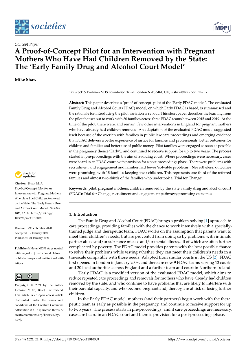 Pdf A Proof Of Concept Pilot For An Intervention With Pregnant Mothers Who Have Had Children Removed By The State The Early Family Drug And Alcohol Court Model