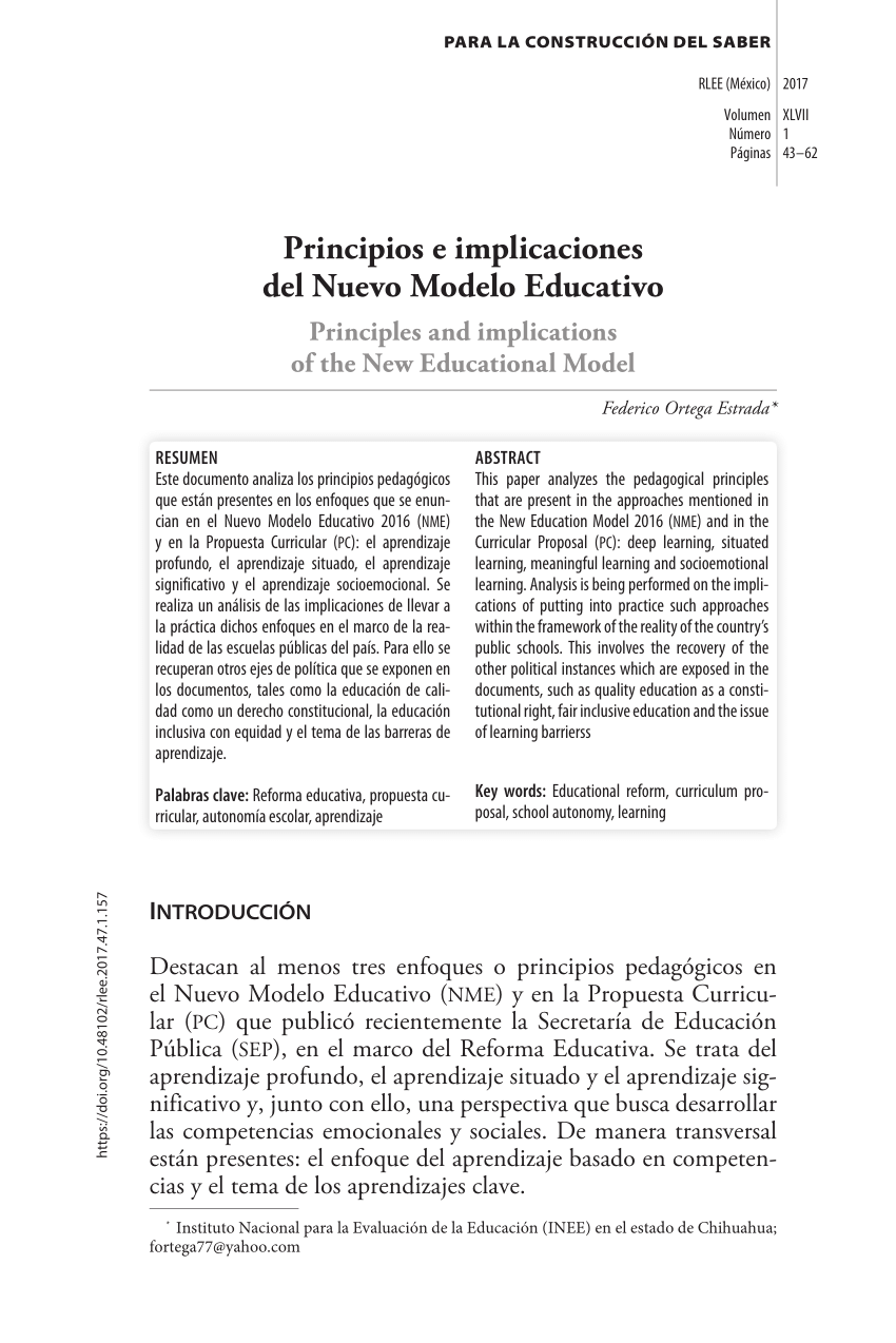 PDF) Principios e implicaciones del Nuevo Modelo Educativo