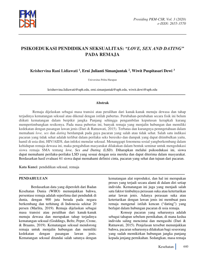 PDF) Psikoedukasi Pendidikan Seksualitas: “Love, Sex And Dating” Pada Remaja