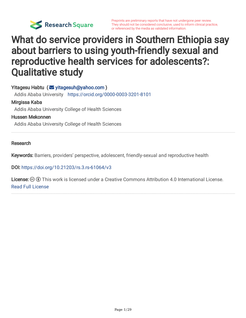 Pdf What Do Service Providers In Southern Ethiopia Say About Barriers To Using Youth Friendly 7901