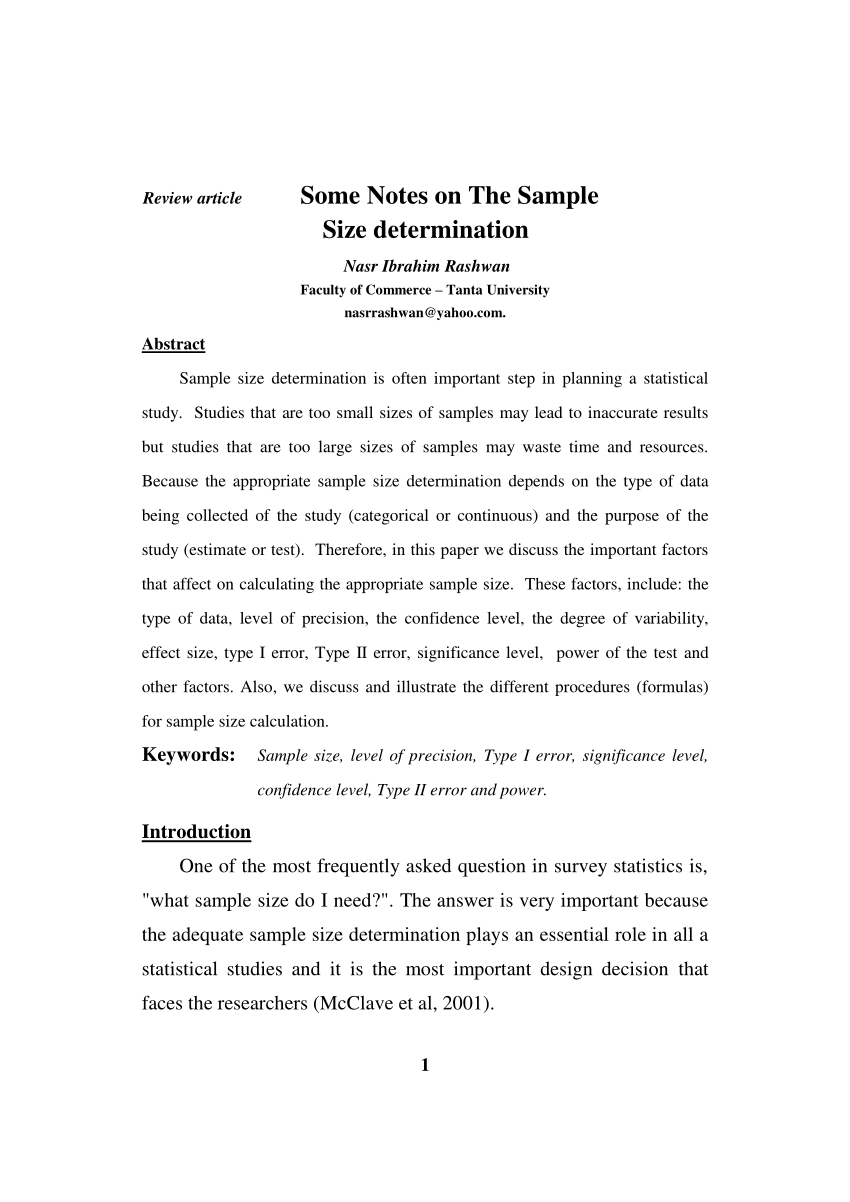 research paper on sample size determination