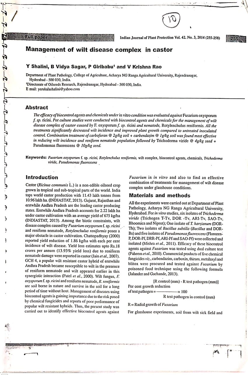 (PDF) Management of wilt disease complex in Castor