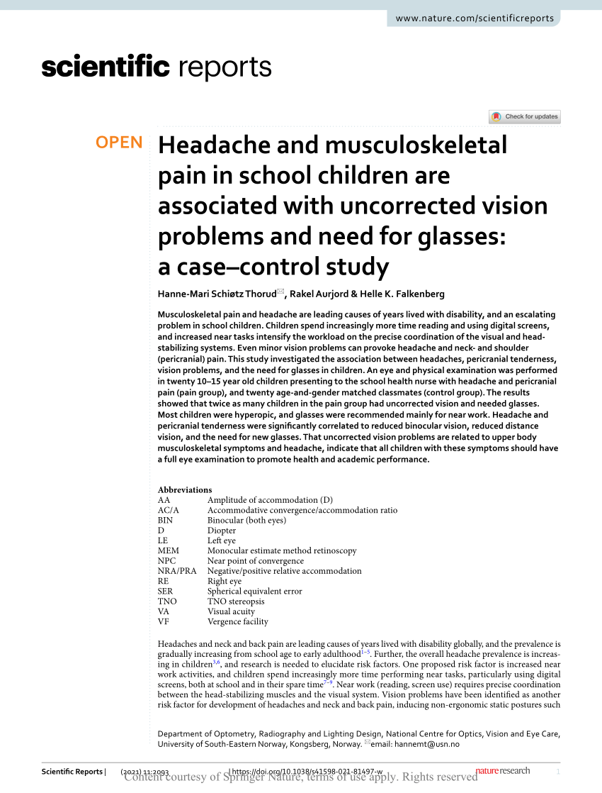 lindre italiensk skab PDF) Headache and musculoskeletal pain in school children are associated  with uncorrected vision problems and need for glasses: a case–control study