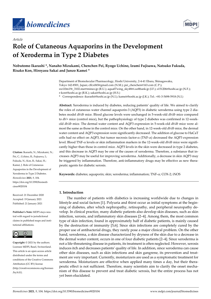 PDF) Role of Cutaneous Aquaporins in the Development of Xeroderma