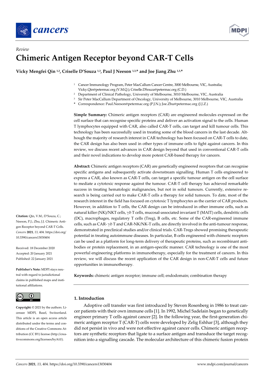 Pdf Chimeric Antigen Receptor Beyond Car T Cells