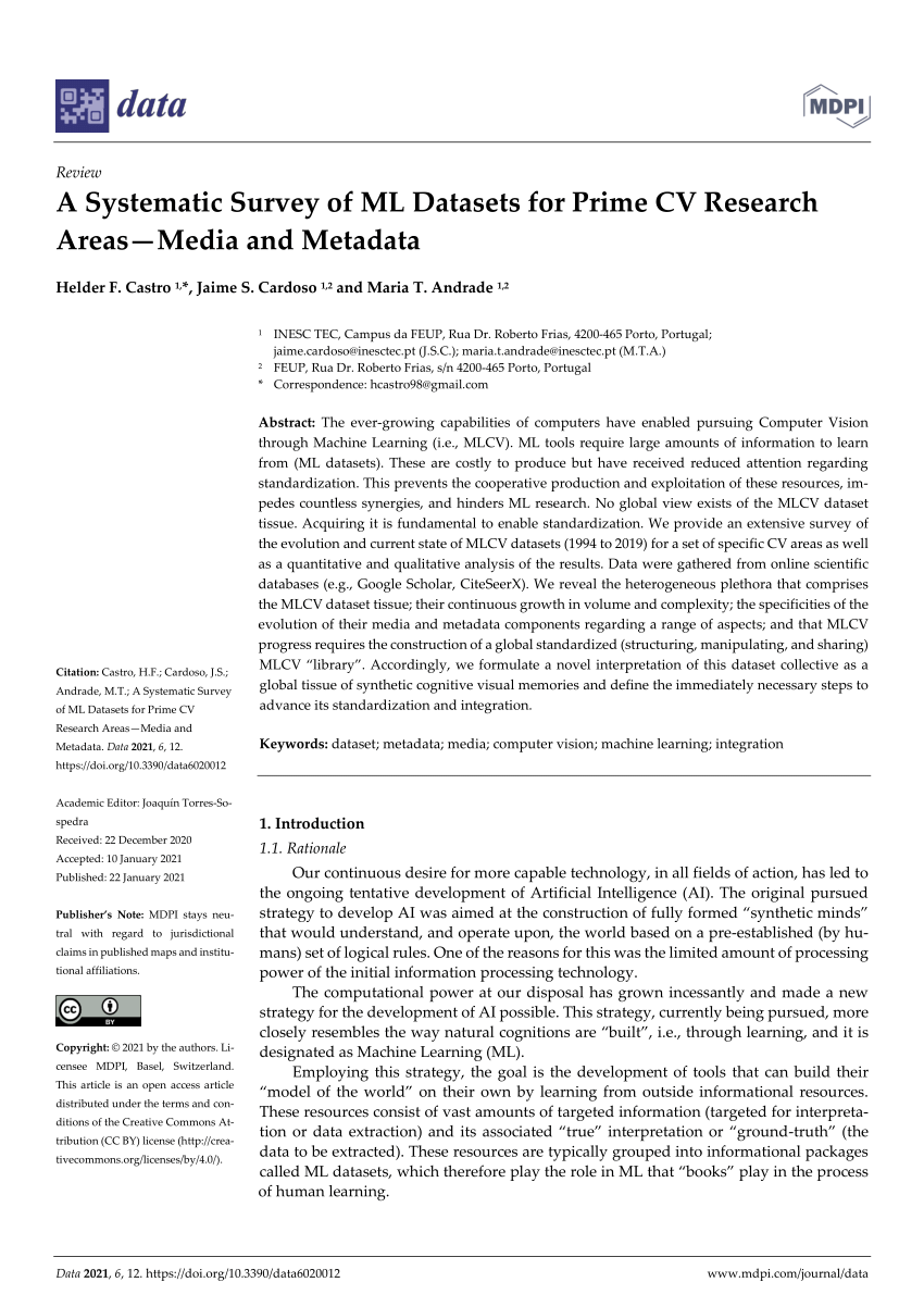 PDF) A Systematic Survey of ML Datasets for Prime CV Research ...