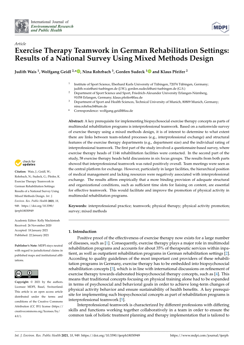 Pdf Exercise Therapy Teamwork In German Rehabilitation Settings Results Of A National Survey Using Mixed Methods Design