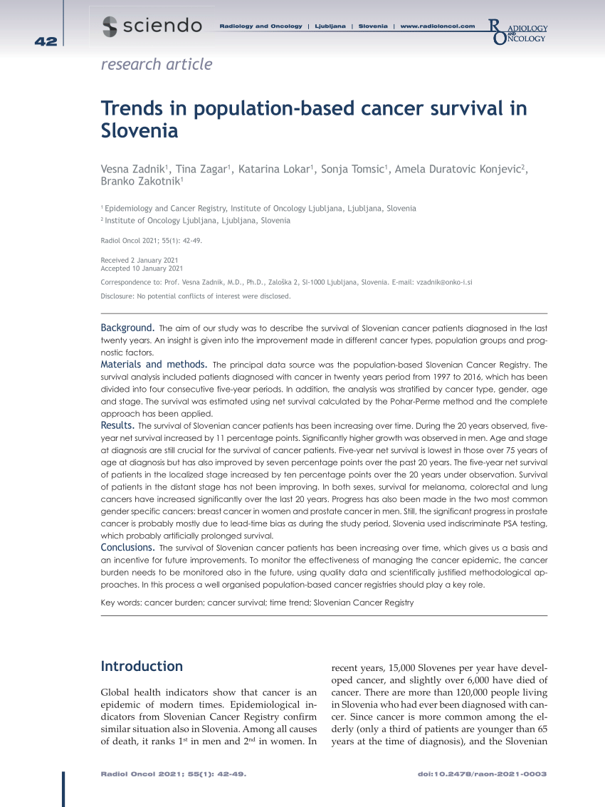 PDF Trends in population based cancer survival in Slovenia 