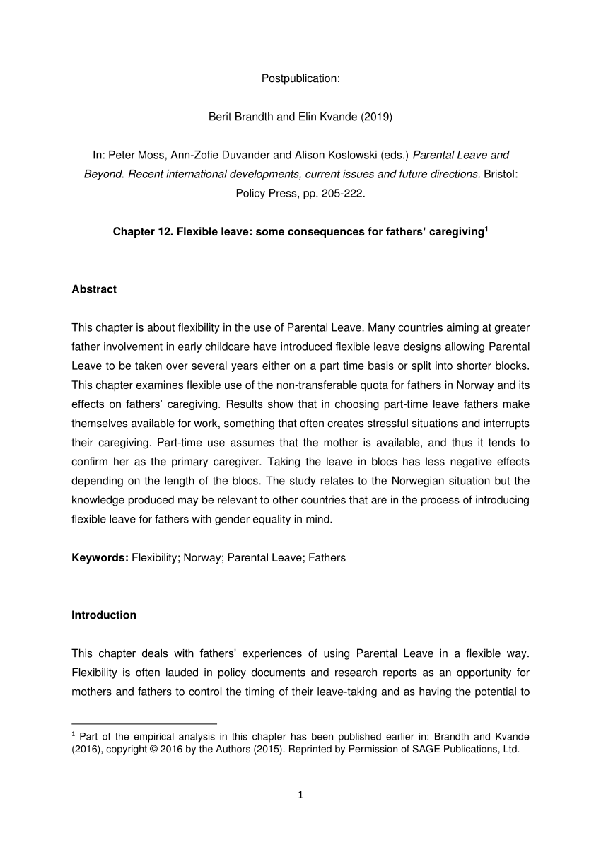 PDF) Fathers on Leave Alone in France: Does Part-Time Parental Leave for  Men Move Towards an Egalitarian Model?