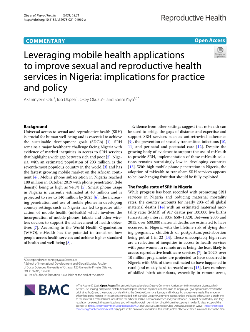 Pdf Leveraging Mobile Health Applications To Improve Sexual And Reproductive Health Services 9879