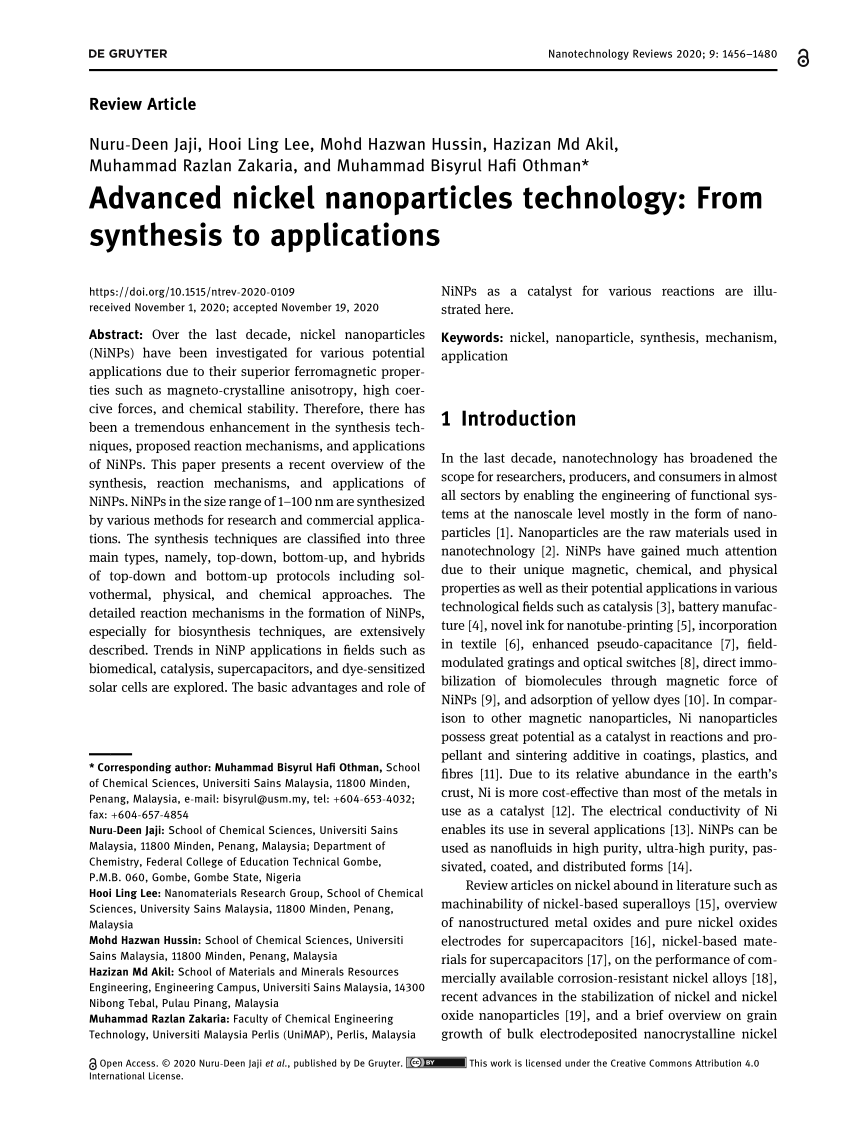nickel nanoparticles research paper