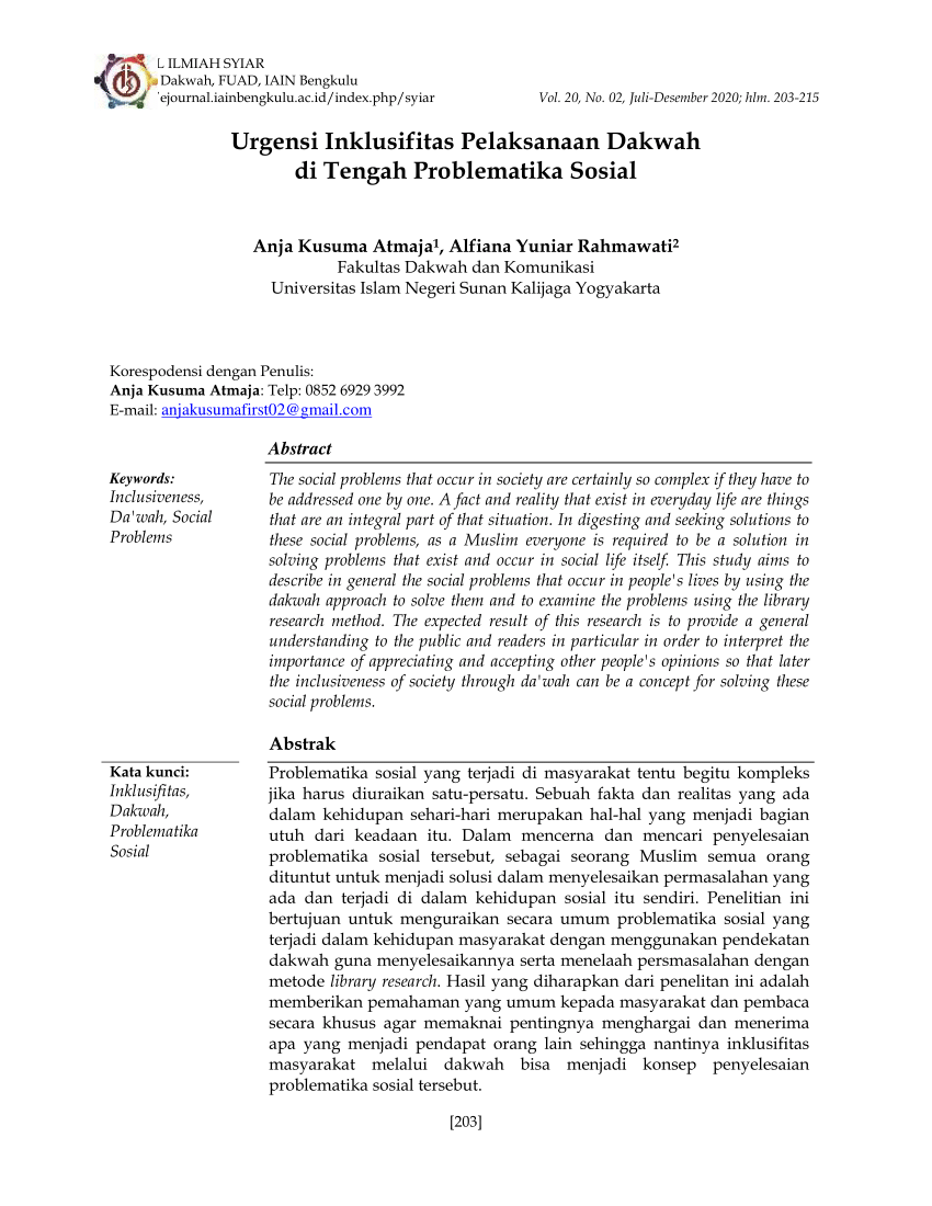 Pdf Urgensi Inklusifitas Pelaksanaan Dakwah Di Tengah Problematika Sosial