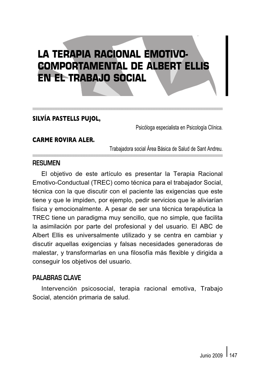 PDF) LA TERAPIA RACIONAL EMOTIVA COMPORTAMENTAL DE ALBERT ELLIS EN EL  TRABAJO SOCIAL