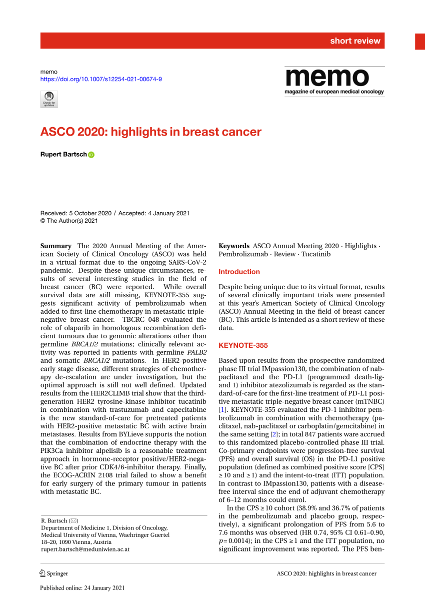 (PDF) ASCO 2020 highlights in breast cancer