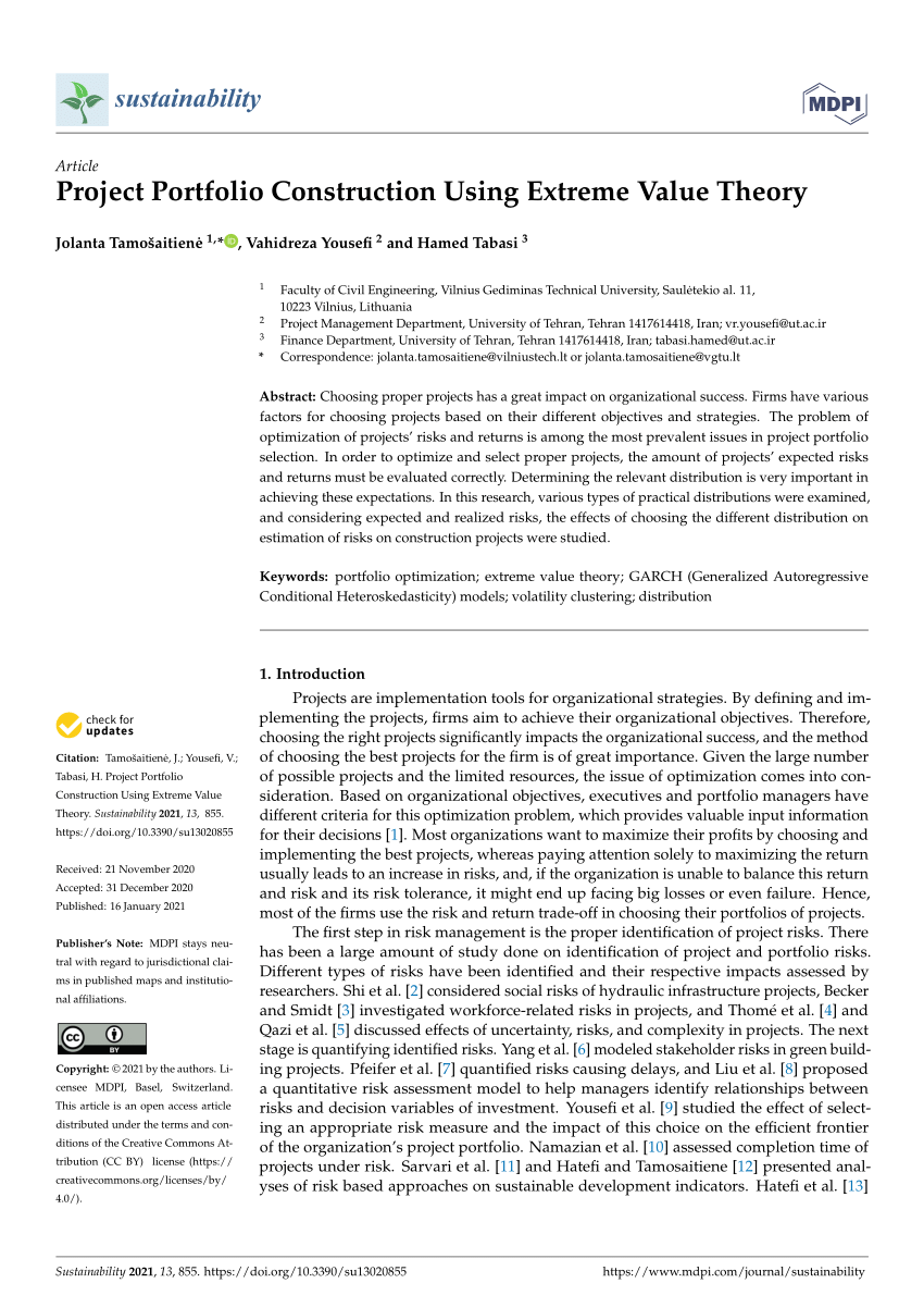 Pdf Project Portfolio Construction Using Extreme Value Theory