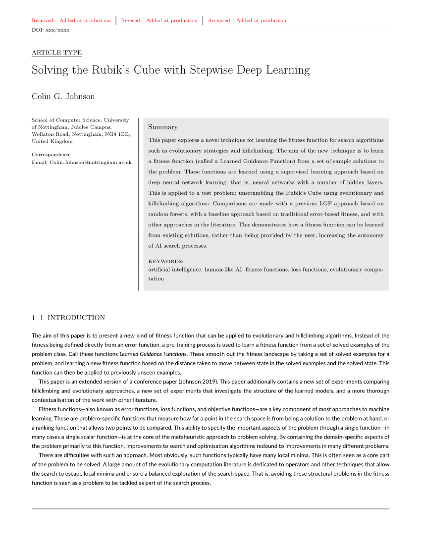 Pdf Solving The Rubiks Cube With Stepwise Deep Learning 4668