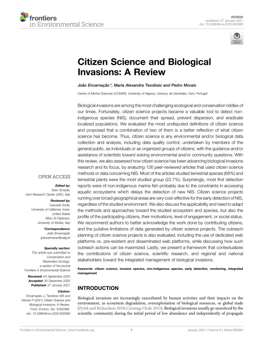 Pdf Citizen Science And Biological Invasions A Review