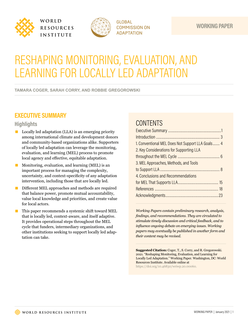 PDF) Reshaping Monitoring, Evaluation and Learning for Locally Led ...