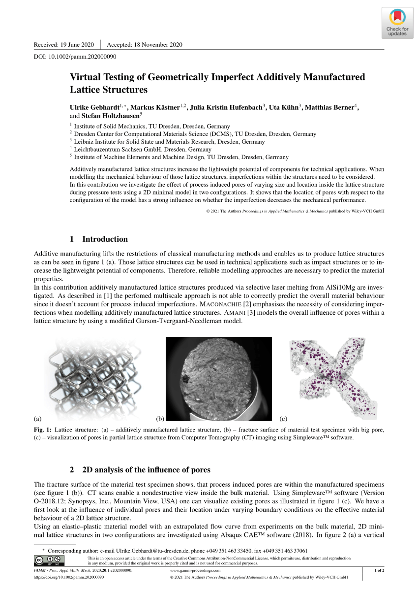 Pdf Virtual Testing Of Geometrically Imperfect Additively Manufactured Lattice Structures 1464