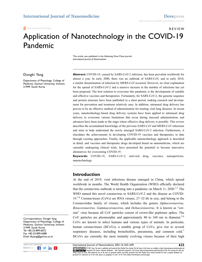 PDF) Application of Nanotechnology in the COVID-19 Pandemic