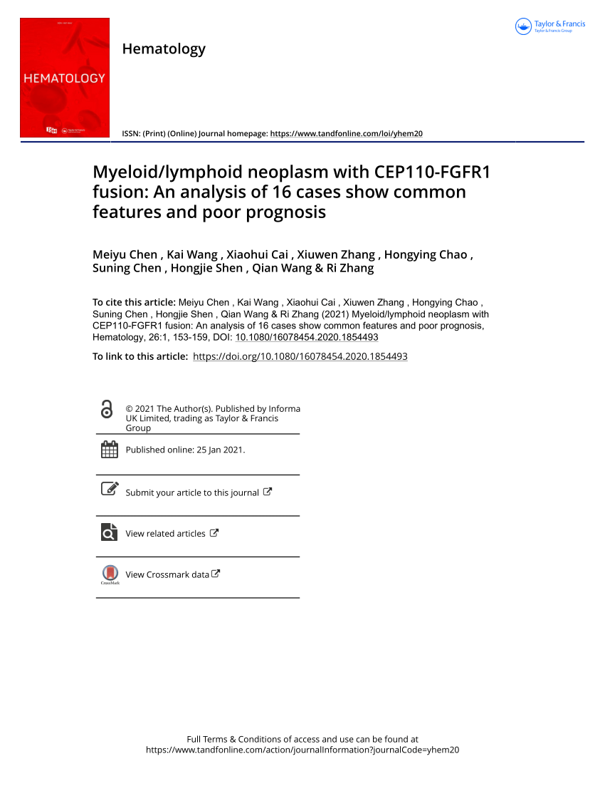 Pdf Myeloidlymphoid Neoplasm With Cep110 Fgfr1 Fusion An Analysis Of 16 Cases Show Common 