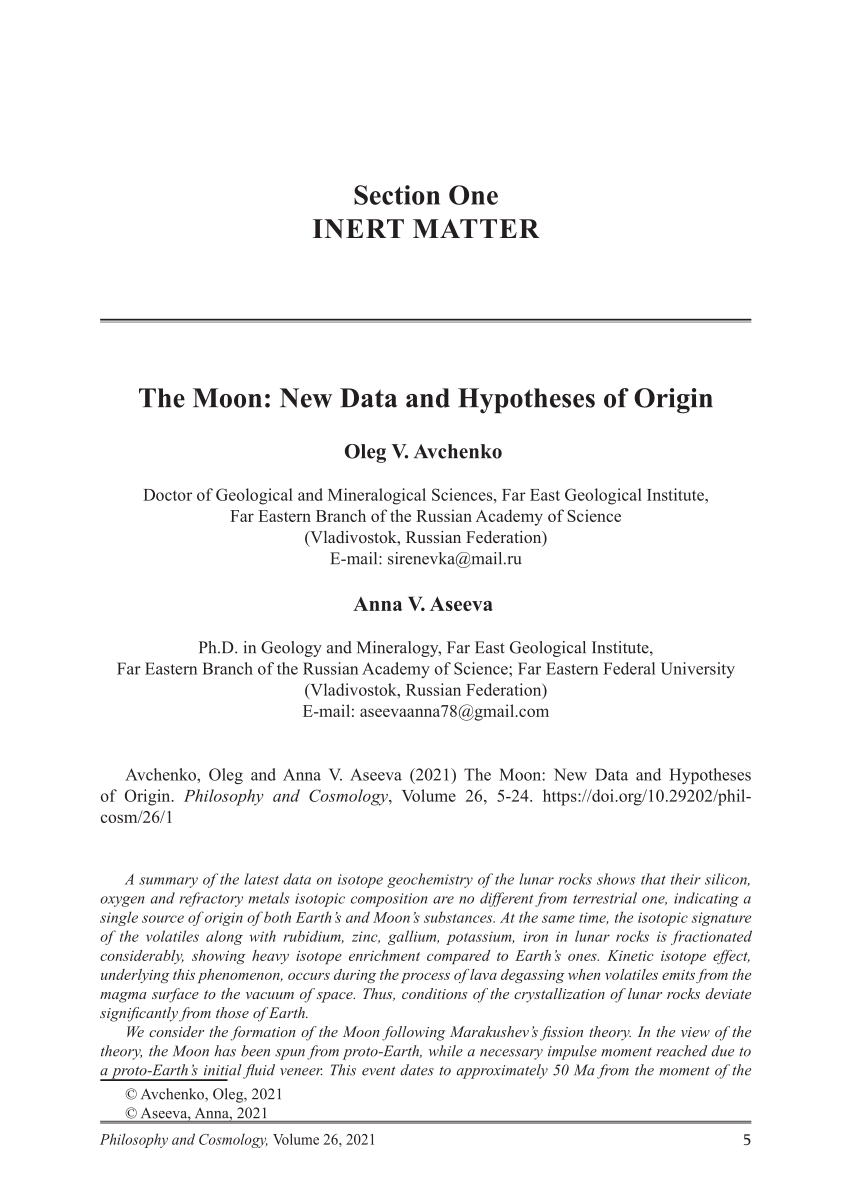 PDF) The Moon: New Data and Hypotheses of Origin