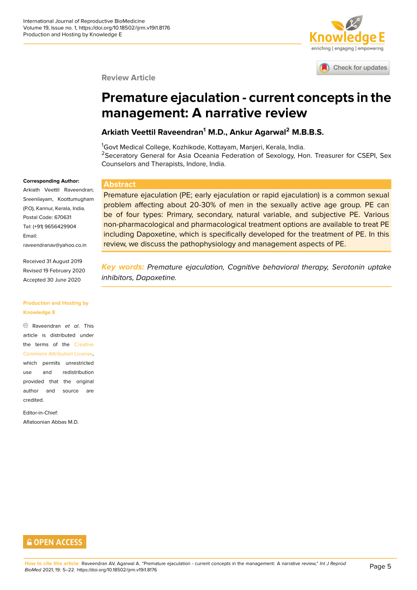 PDF Premature ejaculation current concepts in the management A