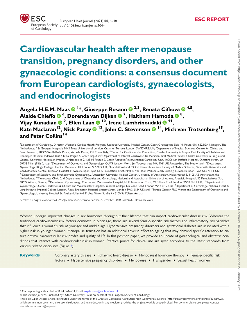 Pdf Cardiovascular Health After Menopause Transition Pregnancy Disorders And Other Gynaecologic Conditions A Consensus Document From European Cardiologists Gynaecologists And Endocrinologists