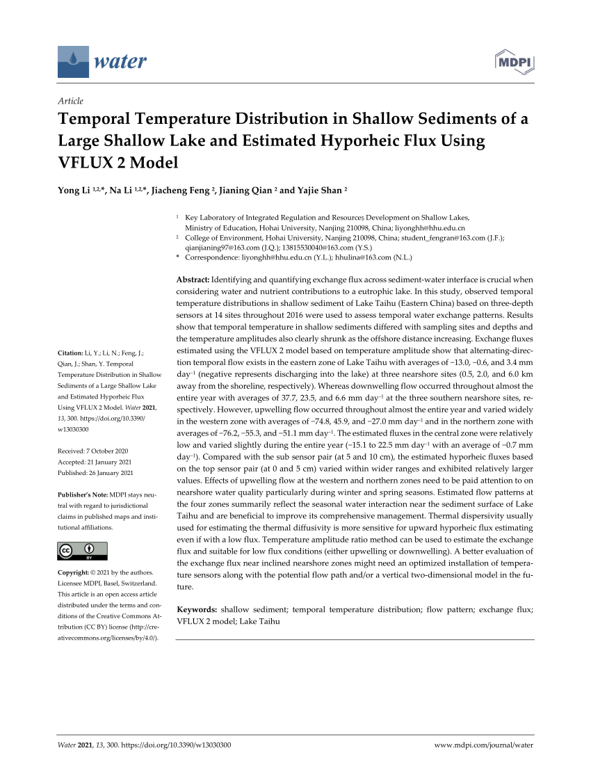 Pdf Temporal Temperature Distribution In Shallow Sediments Of A Large Shallow Lake And Estimated Hyporheic Flux Using Vflux 2 Model