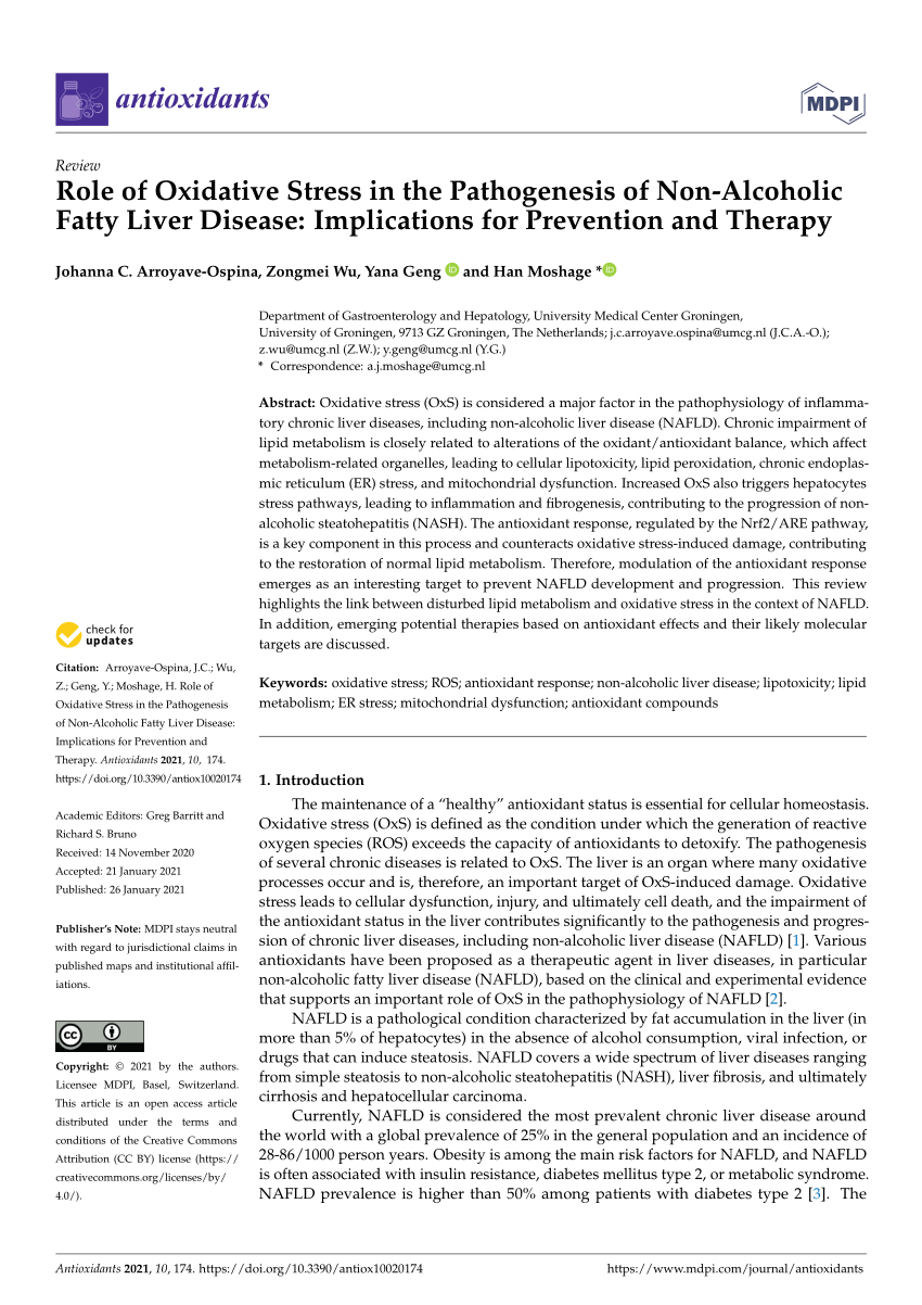 Pdf Role Of Oxidative Stress In The Pathogenesis Of Non Alcoholic Fatty Liver Disease Implications For Prevention And Therapy