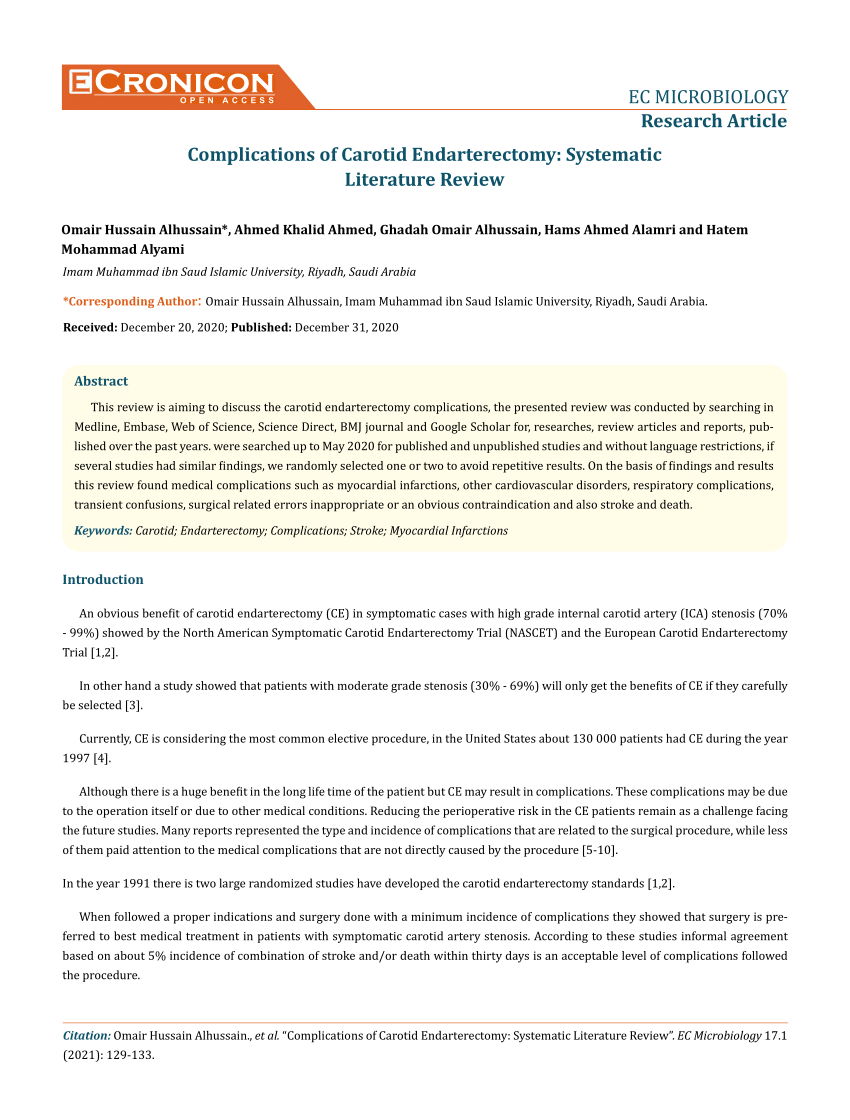 carotid endarterectomy a case study and literature review