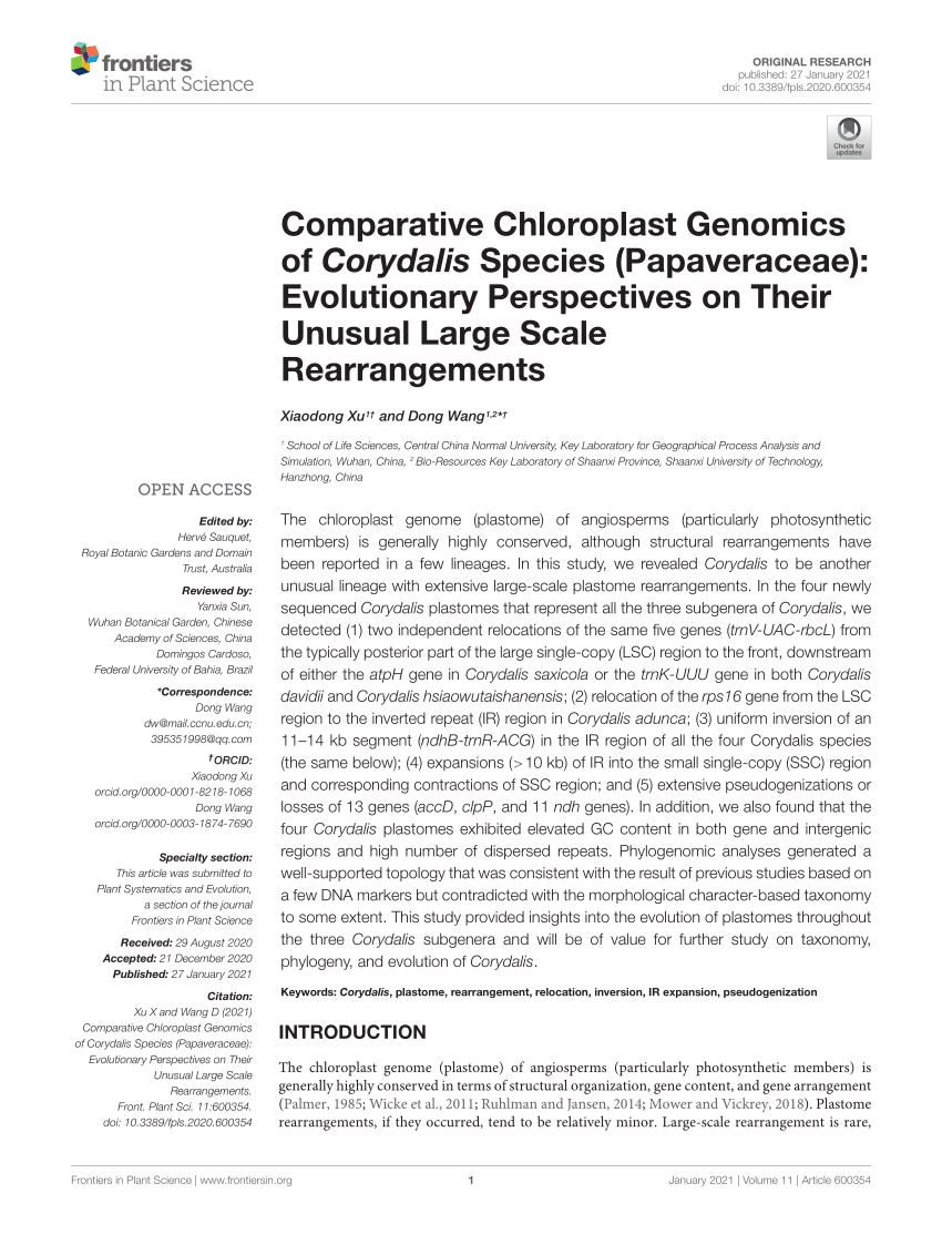 PDF) Comparative Chloroplast Genomics of Corydalis Species 