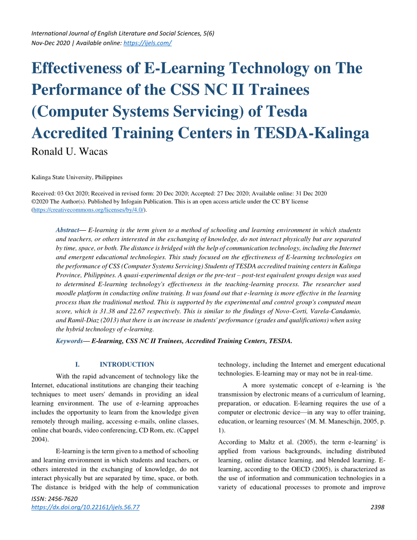 (PDF) Effectiveness of E-Learning Technology on The Performance of the