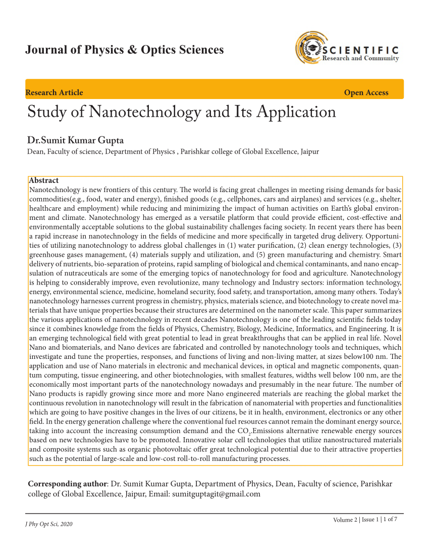 nanotechnology and its application research paper