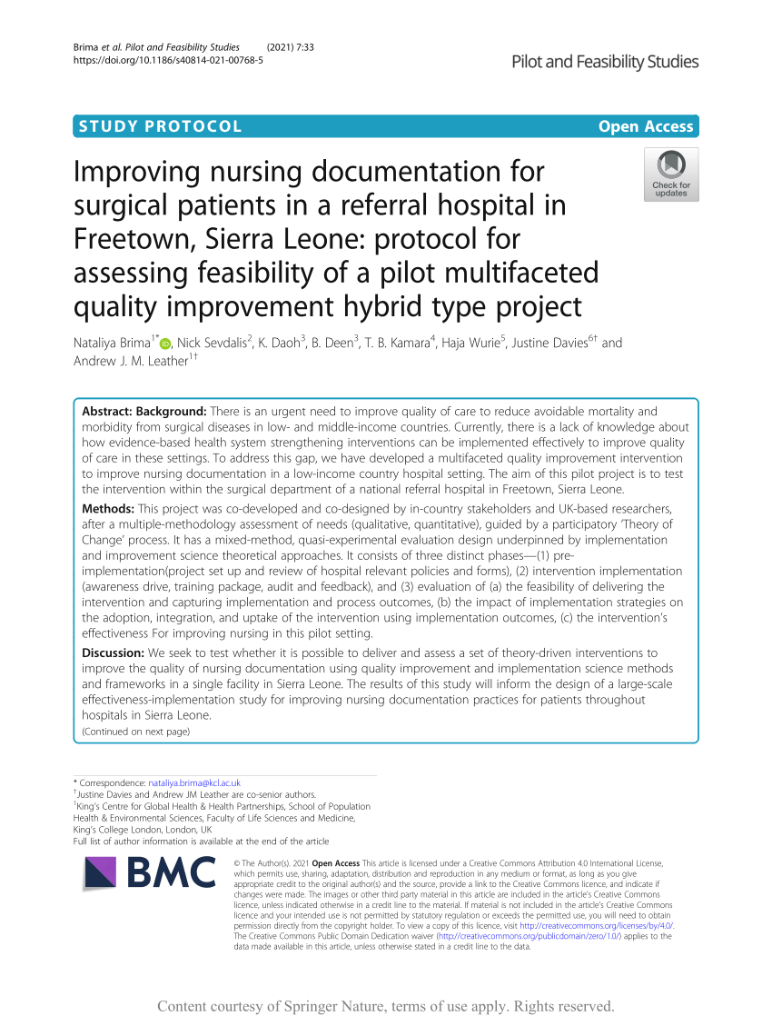 PDF Improving nursing documentation for surgical patients in a  