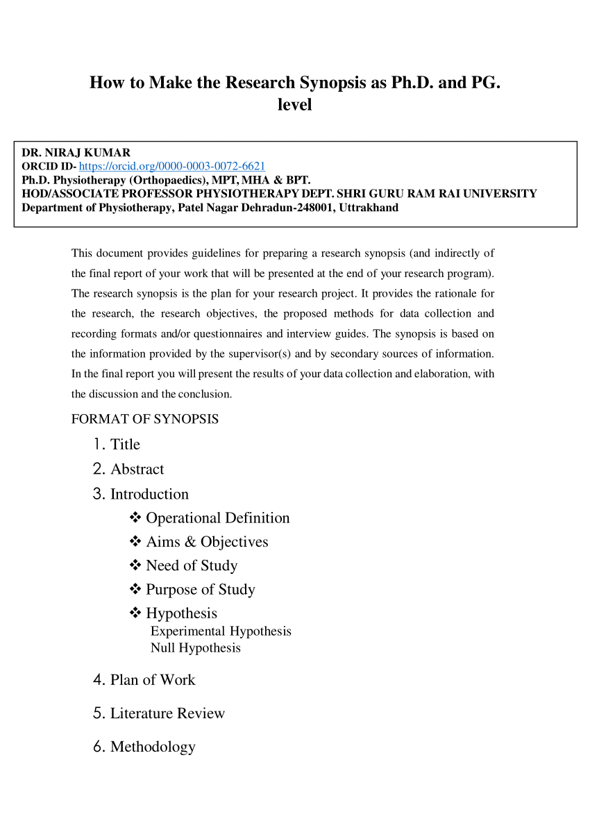 phd synopsis format for computer science