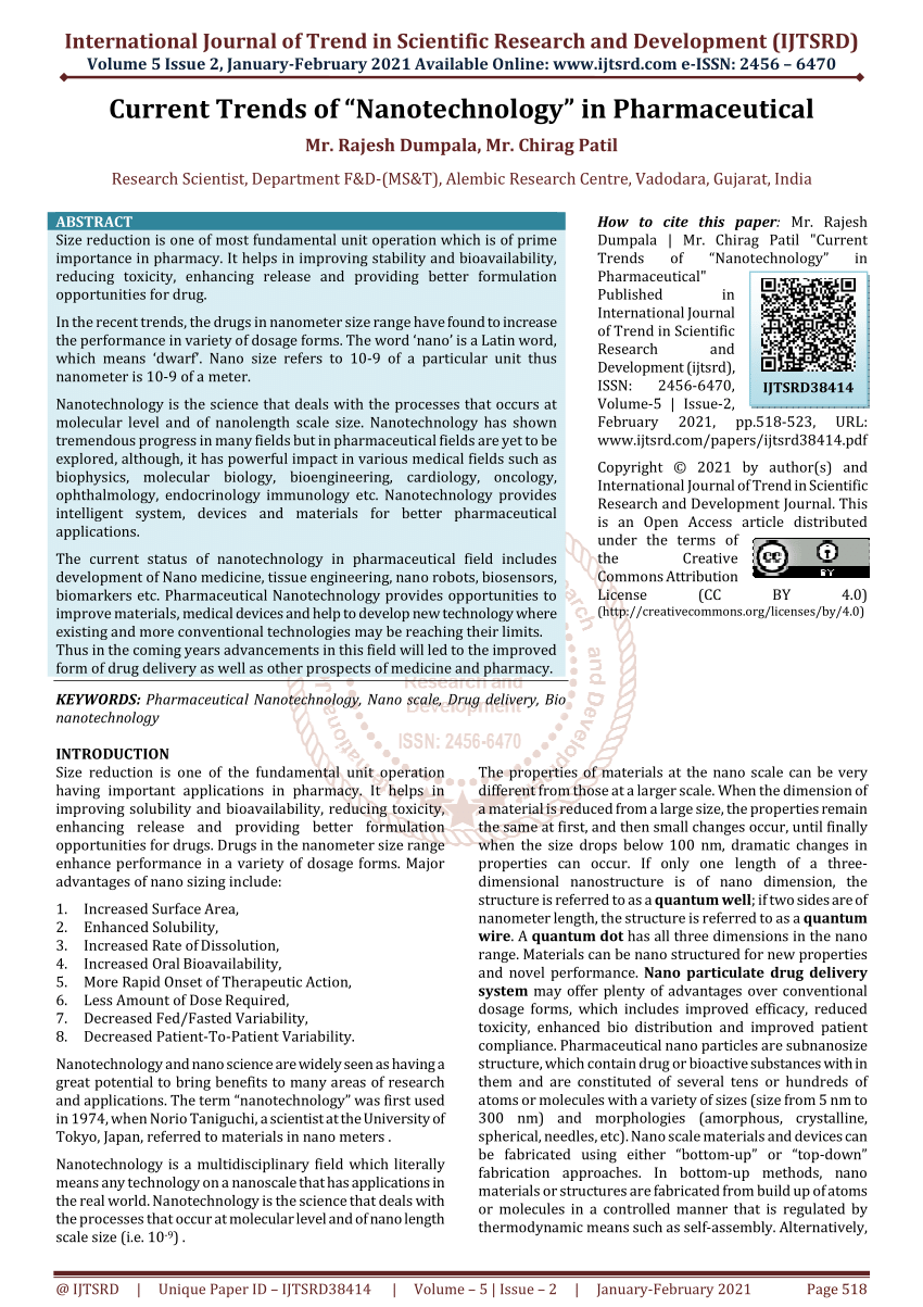 recent research paper in nanotechnology