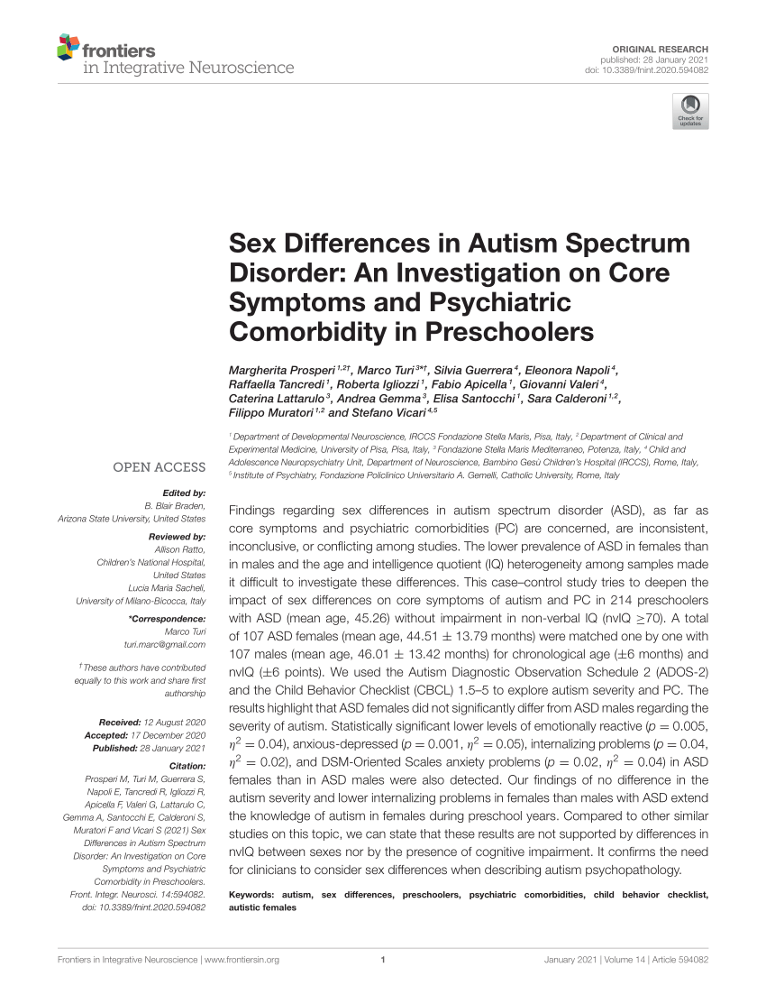 Pdf Sex Differences In Autism Spectrum Disorder An Investigation On Core Symptoms And