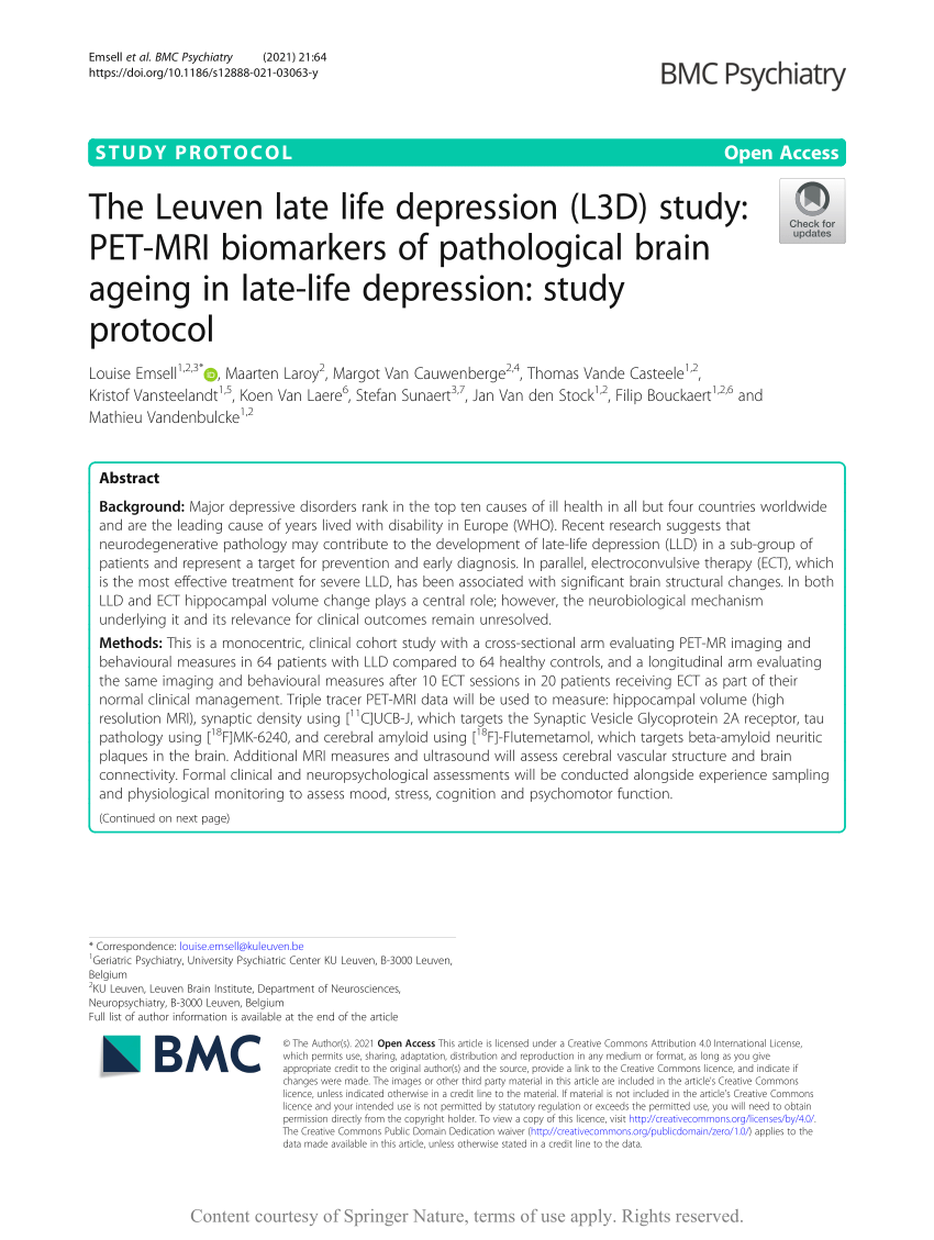 PDF) The Leuven late life depression (L3D) study: PET-MRI
